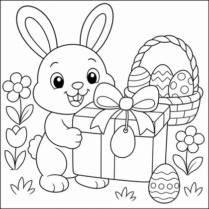 Dibujo de conejo con regalo de pascua para colorear