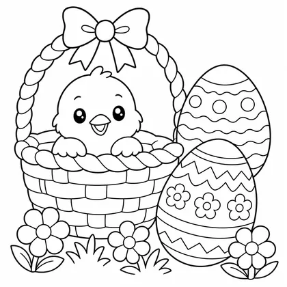 Dibujo de cesta con pollito para colorear