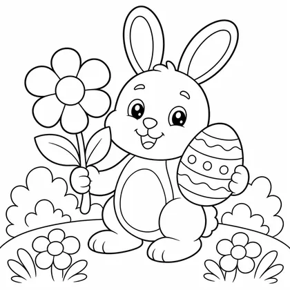 Dibujo de conejo con boton de flor para colorear