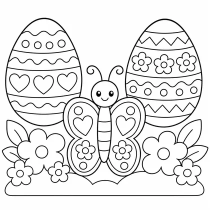 Dibujo de huevos con mariposa para colorear