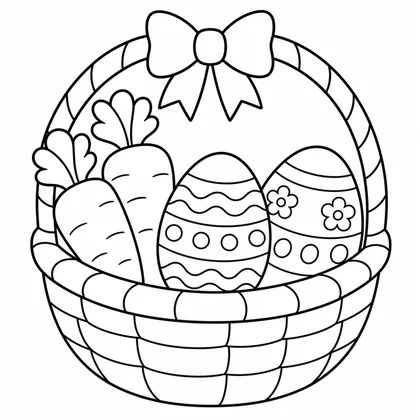 Dibujo de cesta con zanahorias y huevos para colorear