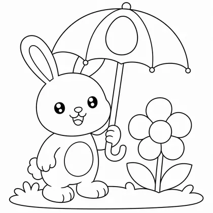 Dibujo de conejo con paraguas de huevo para colorear