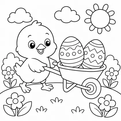 Dibujo de pollito con carretilla para colorear