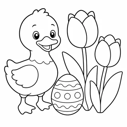 Dibujo de pato con tulipanes para colorear