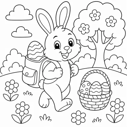 Dibujo de conejo con mochila de huevos para colorear