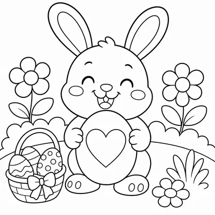 Dibujo de conejo con huevo corazon para colorear