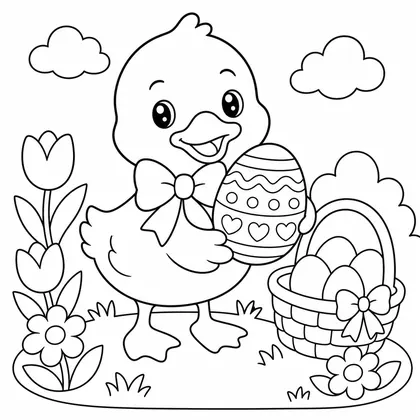 Dibujo de pato con lazo para colorear
