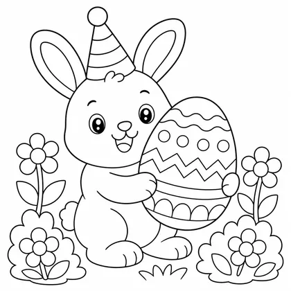 Dibujo de conejo con sombrero de fiesta para colorear