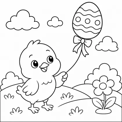 Dibujo de pollito con cometa para colorear