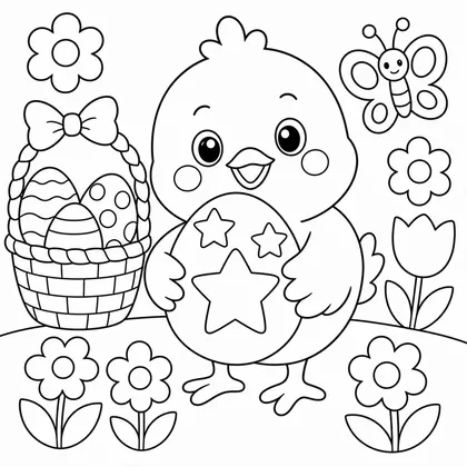 Dibujo de pollito con estrellas para colorear