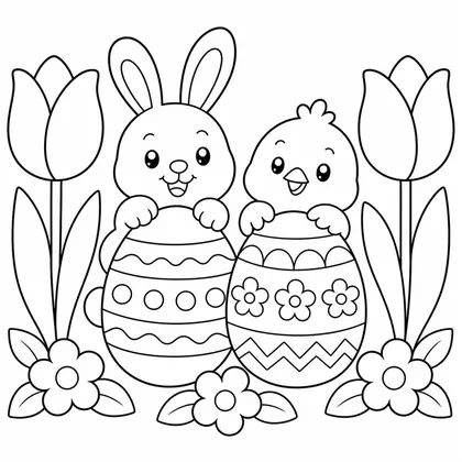 Dibujo de huevos con tulipanes para colorear