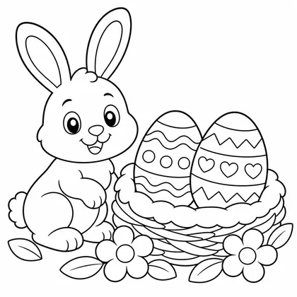 Dibujo de conejo con nido para colorear