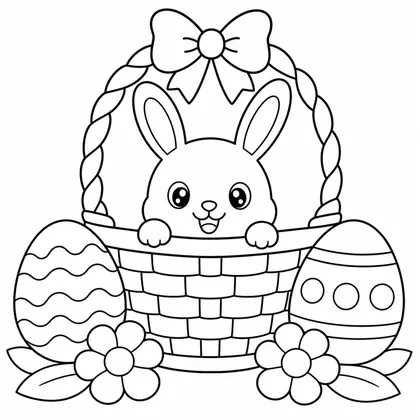 Dibujo de cesta con conejo para colorear