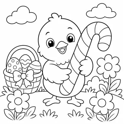 Dibujo de pollito con baston de huevo para colorear