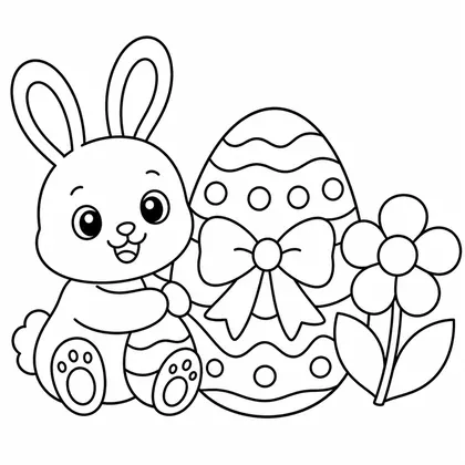 Dibujo de huevo con lazo y flor para colorear