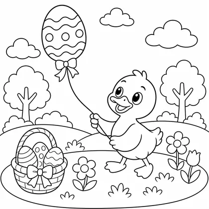 Dibujo de pato con cometa de huevo para colorear