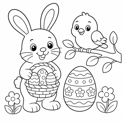 Dibujo de conejo con pájaro para colorear