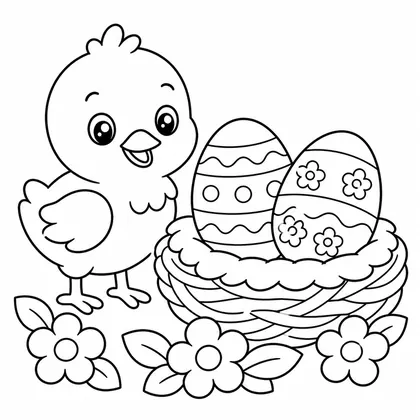 Dibujo de pollito con nido para colorear