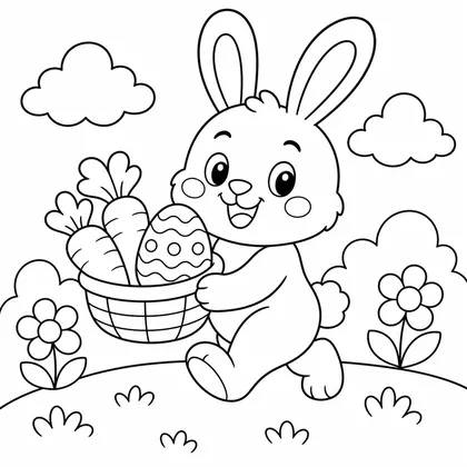Dibujo de conejo con cesta de zanahorias para colorear