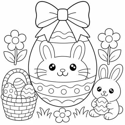 Dibujo de huevo con conejo y lazo para colorear