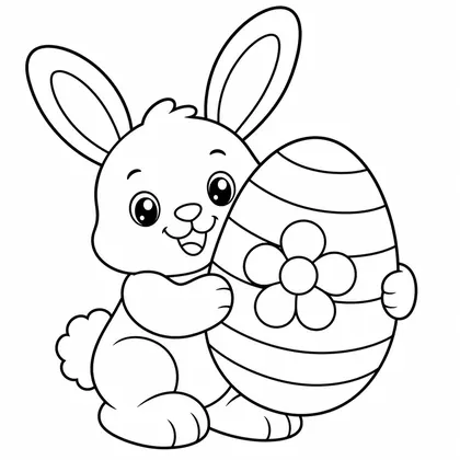 Dibujo de conejo con huevo de rayas para colorear