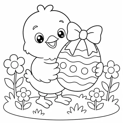 Dibujo de pollito con bow de huevo para colorear