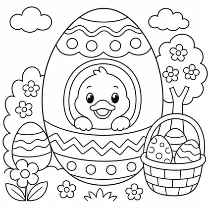 Dibujo de huevo con pato para colorear