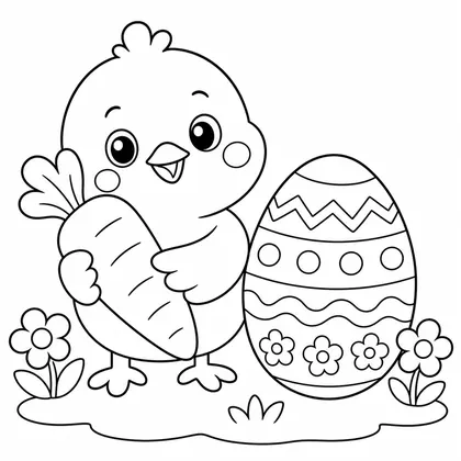 Dibujo de pollito con zanahoria para colorear
