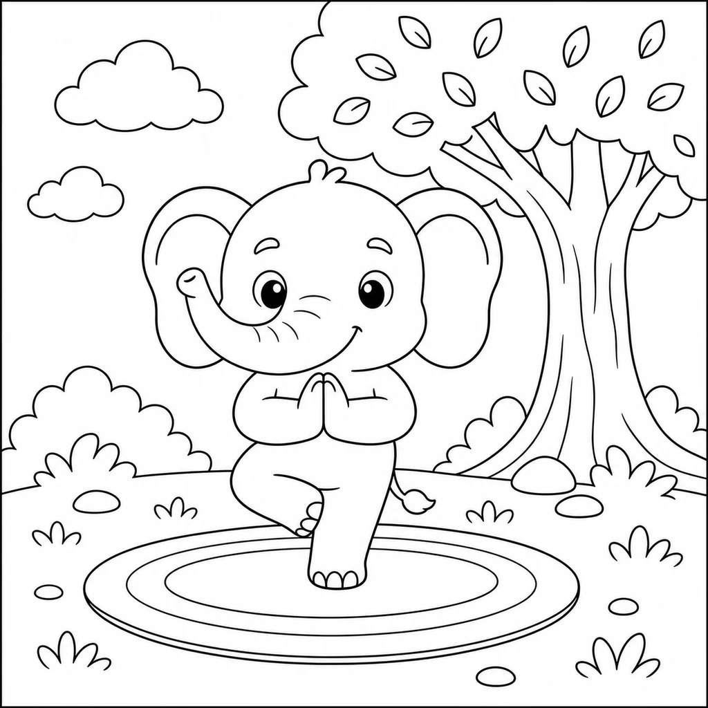 Coloriage : Éléphant qui fait du yoga