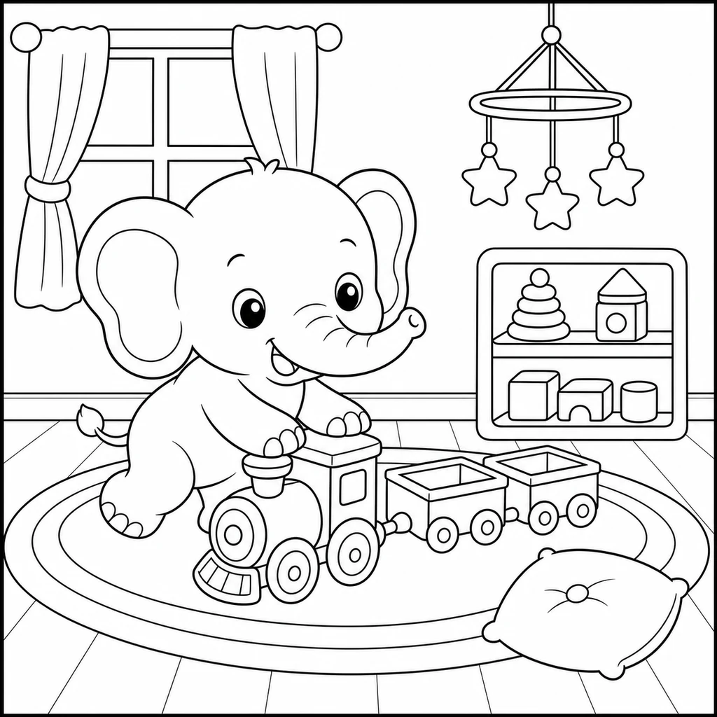 Coloriage : Éléphant avec un train-jouet