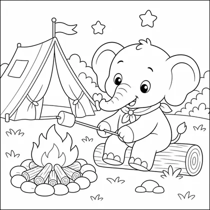 Elephant camping coloring page