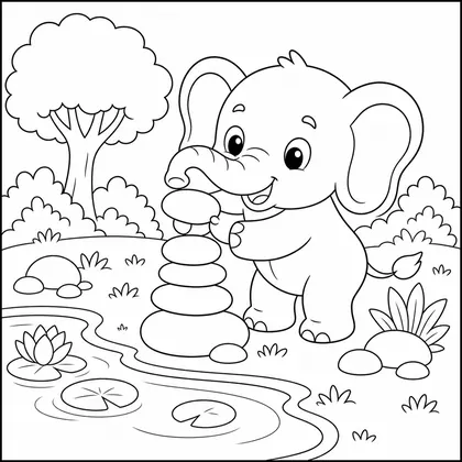 Elephant stacking stones coloring page
