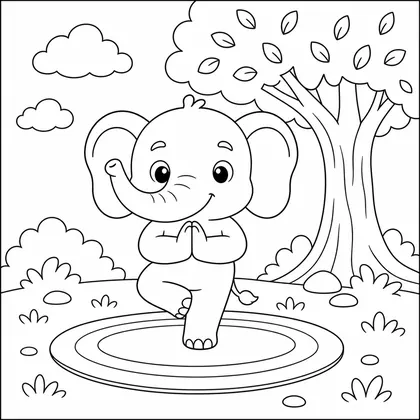 Elephant doing yoga coloring page