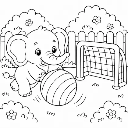 Elephant playing with a big ball coloring page