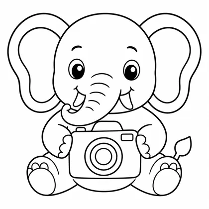 Dibujo de elefante con cámara para colorear