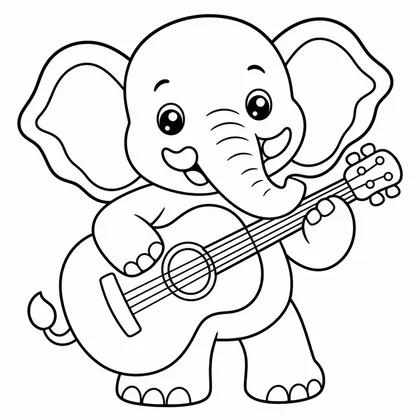Dibujo de elefante con guitarra para colorear