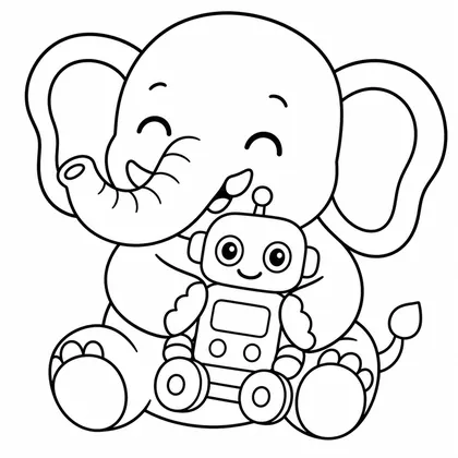 Dibujo de elefante con robot para colorear