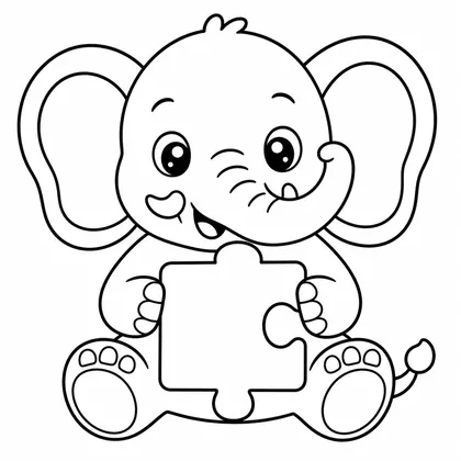 Dibujo de elefante con puzzle para colorear