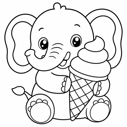 Dibujo de elefante con helado para colorear