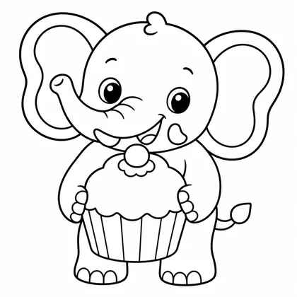 Dibujo de elefante con cupcake para colorear