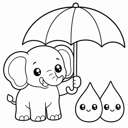 Dibujo de elefante con paraguas para colorear