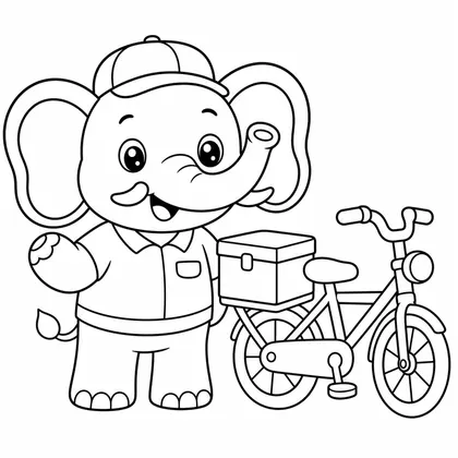 Dibujo de elefante con bicicleta de reparto para colorear