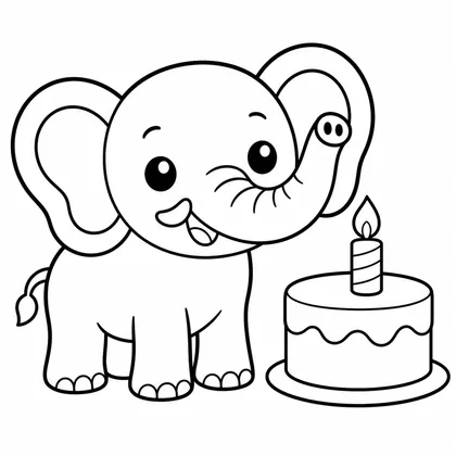 Dibujo de elefante con tarta para colorear
