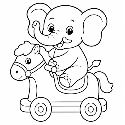 Dibujo de elefante con caballo de juguete para colorear
