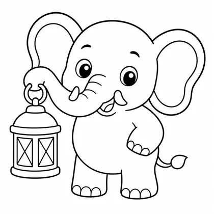 Dibujo de elefante con linterna para colorear