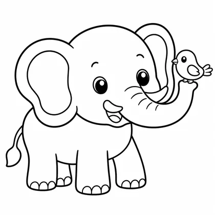 Dibujo de elefante con pájaro para colorear