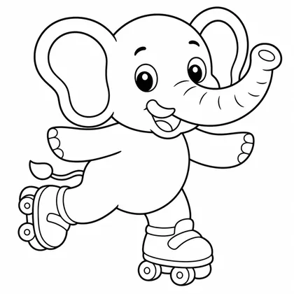 Dibujo de elefante con patines para colorear