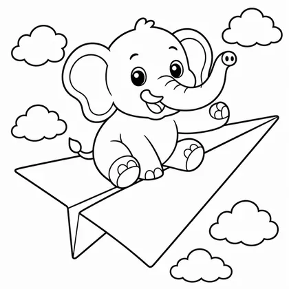 Dibujo de elefante con avión de papel para colorear