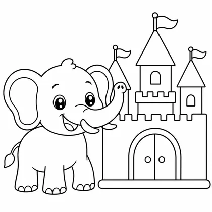 Dibujo de elefante con castillo para colorear