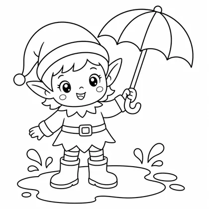 Elf with boots and umbrella coloring page